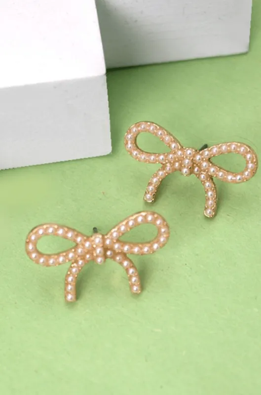 Aren't You Cute Bow Earrings - Pearl Gold sold by Hazel & Olive