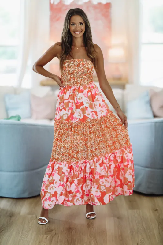 Constantly Adored Ruffle Maxi Dress - Orange Lemon Pink sold by Hazel & Olive