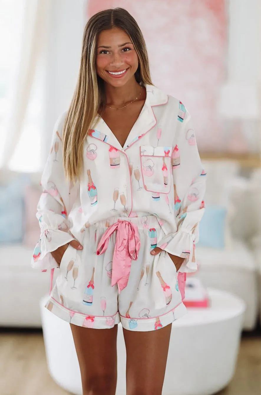 I Do Satin Pajama Shorts - Ivory and Pink sold by Hazel & Olive