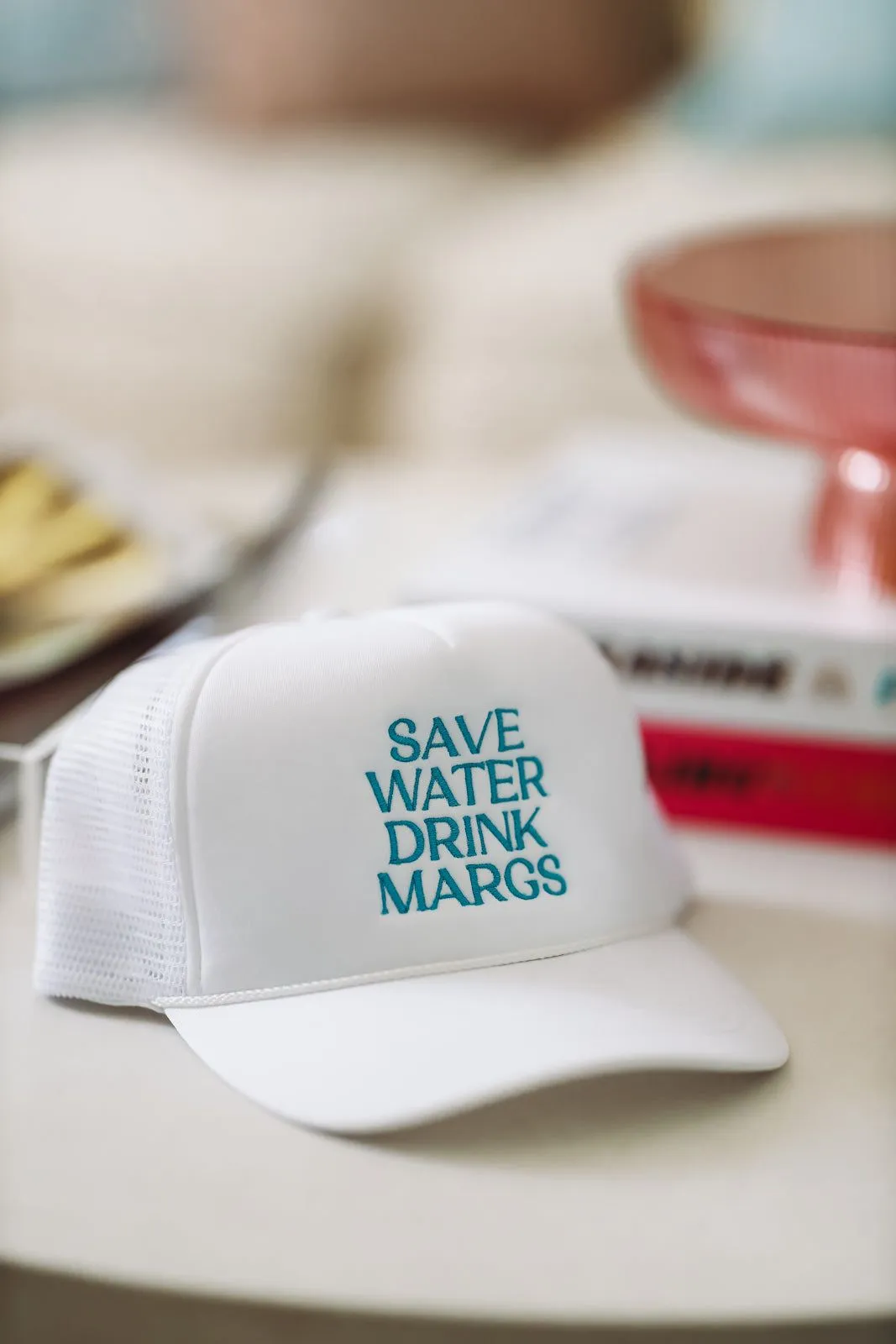 Save Water Drink Margs Embroidered Trucker Hat - White sold by Hazel & Olive