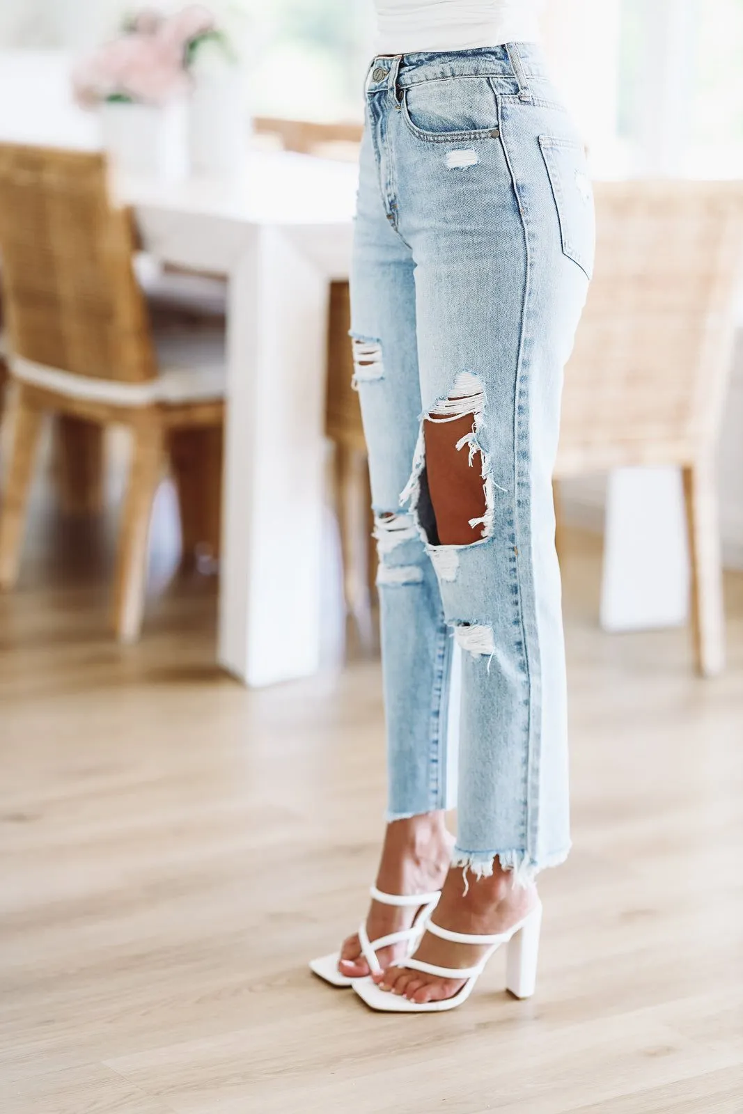 Perfect Pair High Rise Straight Leg Jeans - Light Denim sold by Hazel & Olive