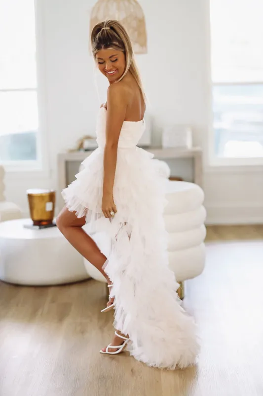 In The Moment High Low Tulle Dress - Cream sold by Hazel & Olive
