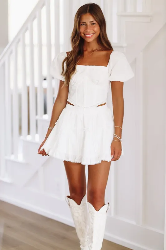 Escape the Ordinary Mini Skirt - White sold by Hazel & Olive