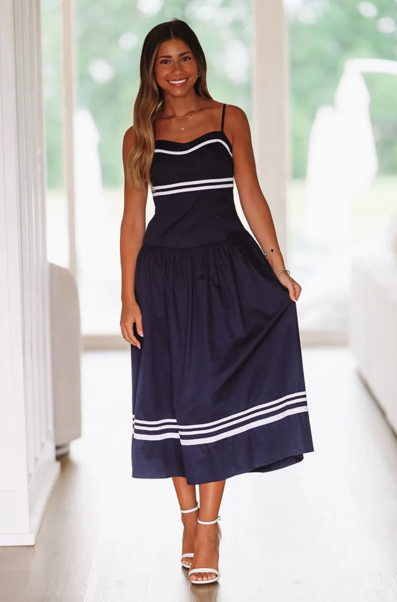 Come Sail Away Midi Dress - Navy sold by Hazel & Olive