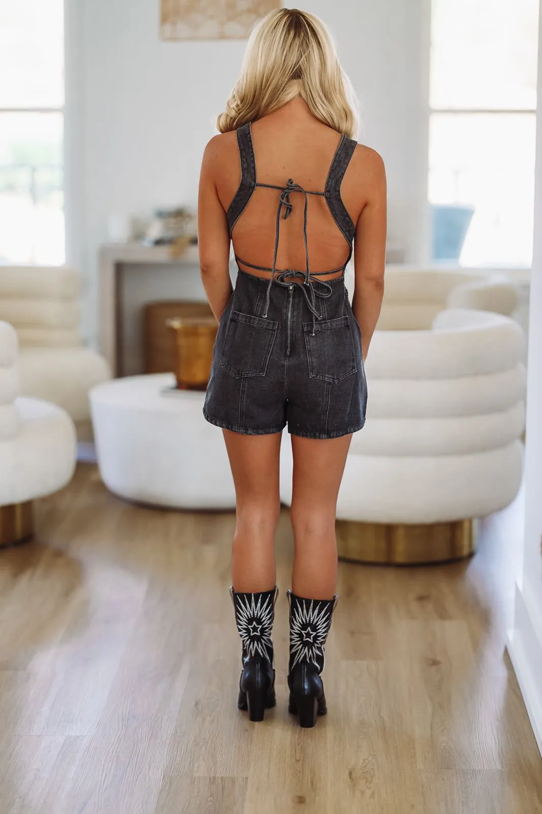 Til Dawn Denim Romper - Black sold by Hazel & Olive product image thumbnail 3