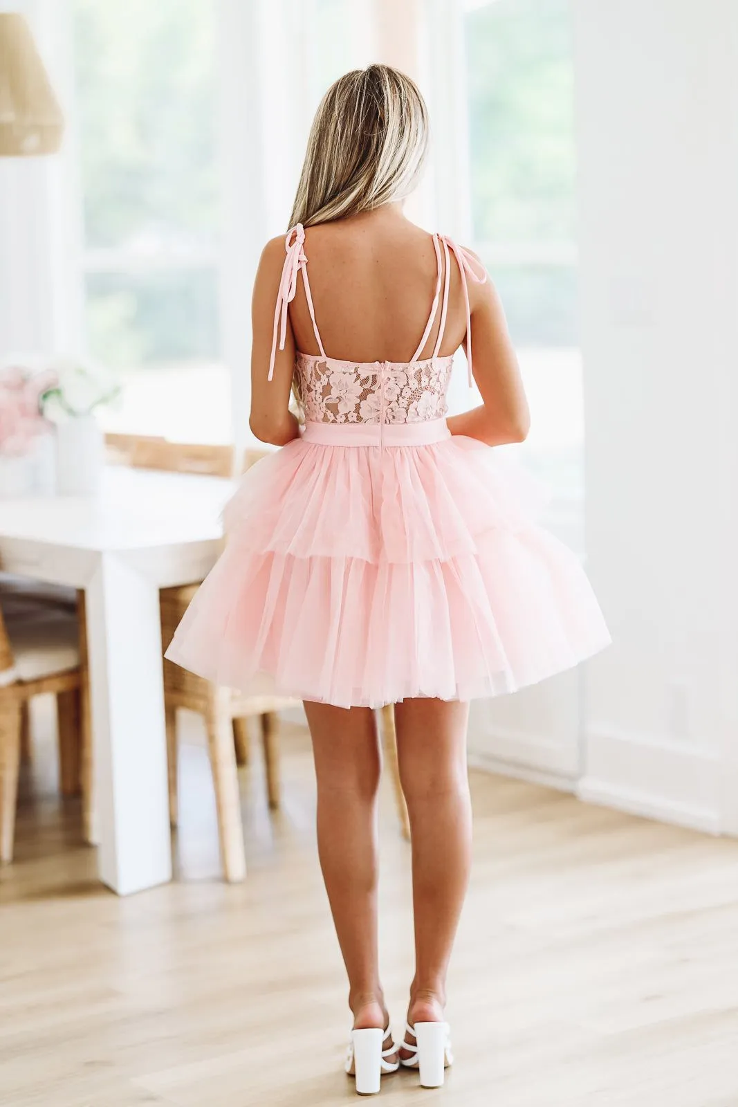 Flirtation Tulle and Lace Mini Cocktail Dress - Light Pink sold by Hazel & Olive product image thumbnail 3