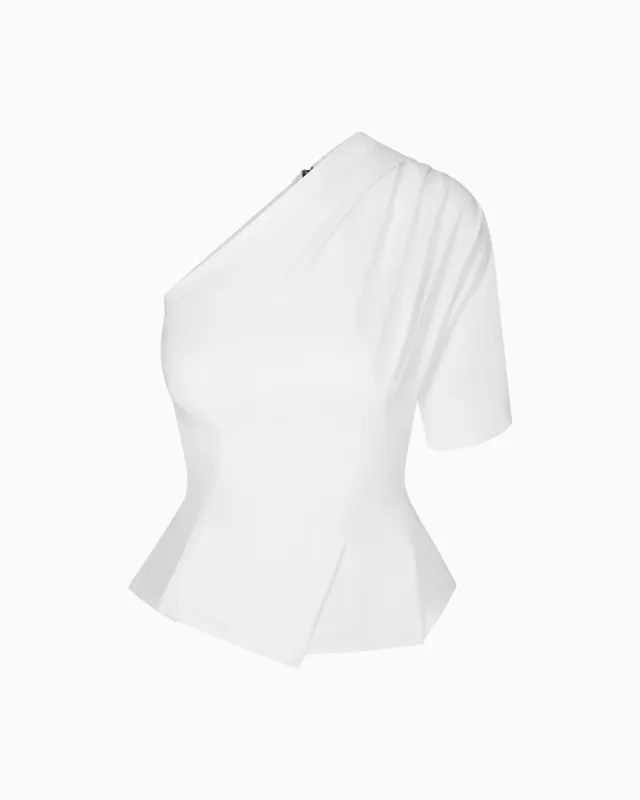 One Shoulder Cinching Tee | White sold by KHY