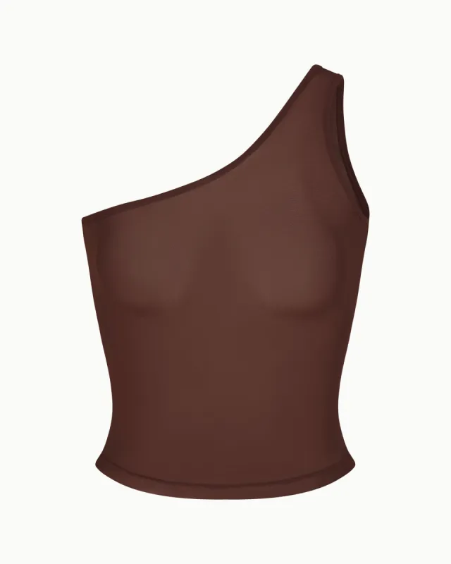 Mesh One Shoulder Top | Chocolate sold by KHY