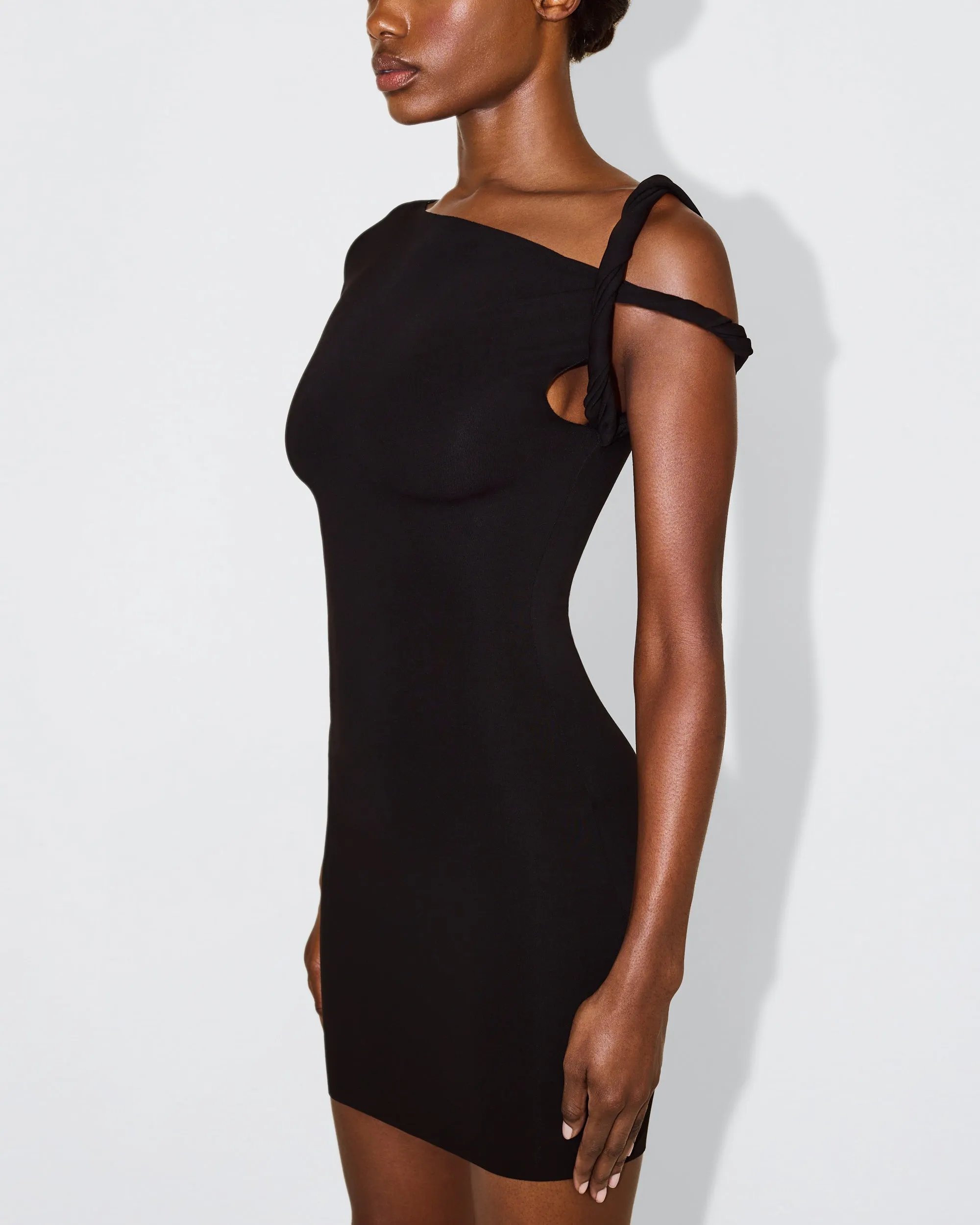 Sueded Stretch Twist Mini Dress | Black sold by KHY product image thumbnail 5