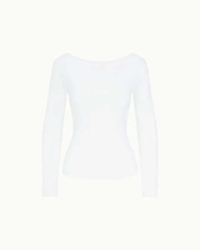 Soft Stretch Boat Neck Long Sleeve | Pearl White sold by KHY
