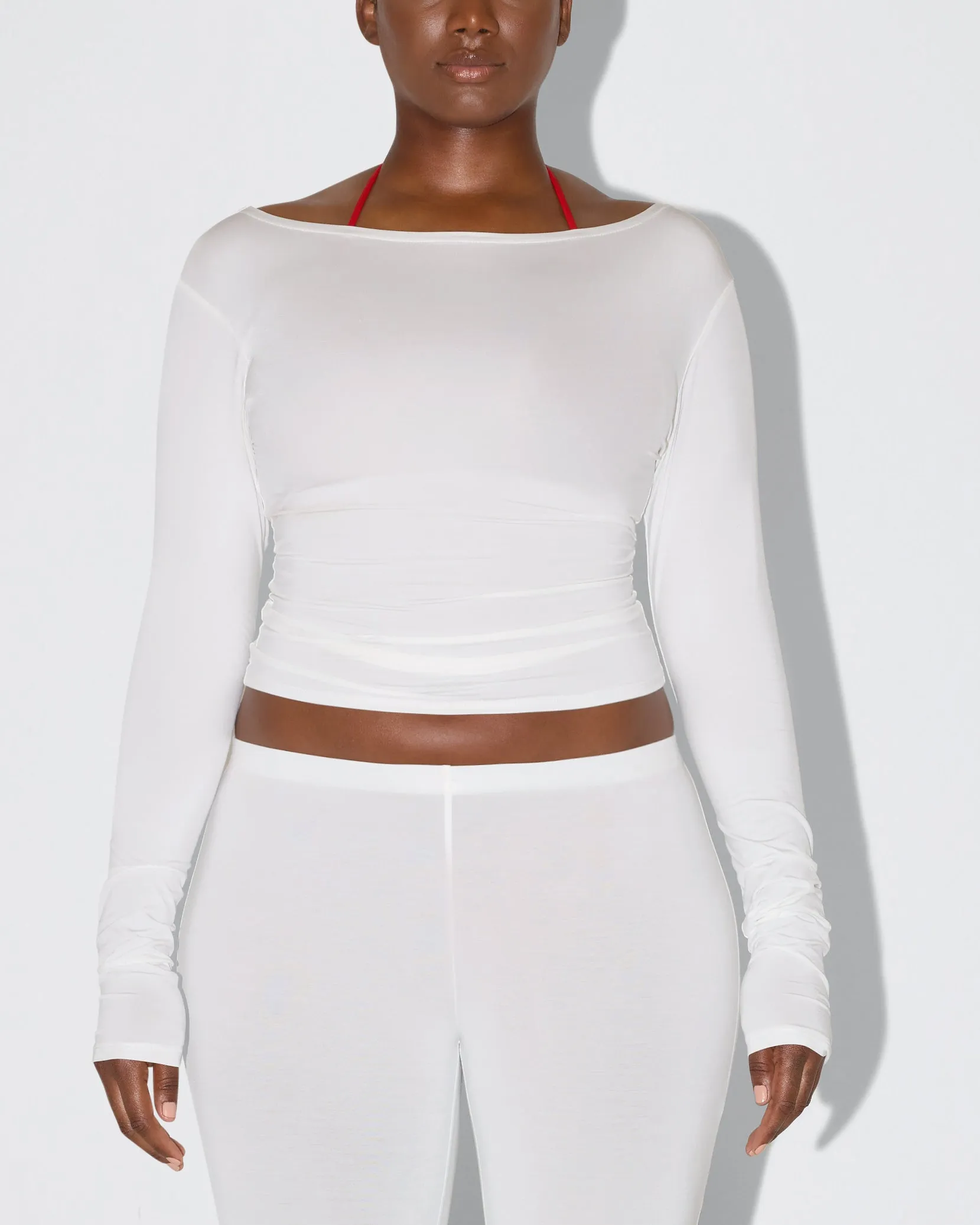 Soft Stretch Boat Neck Long Sleeve | Pearl White sold by KHY product image thumbnail 2