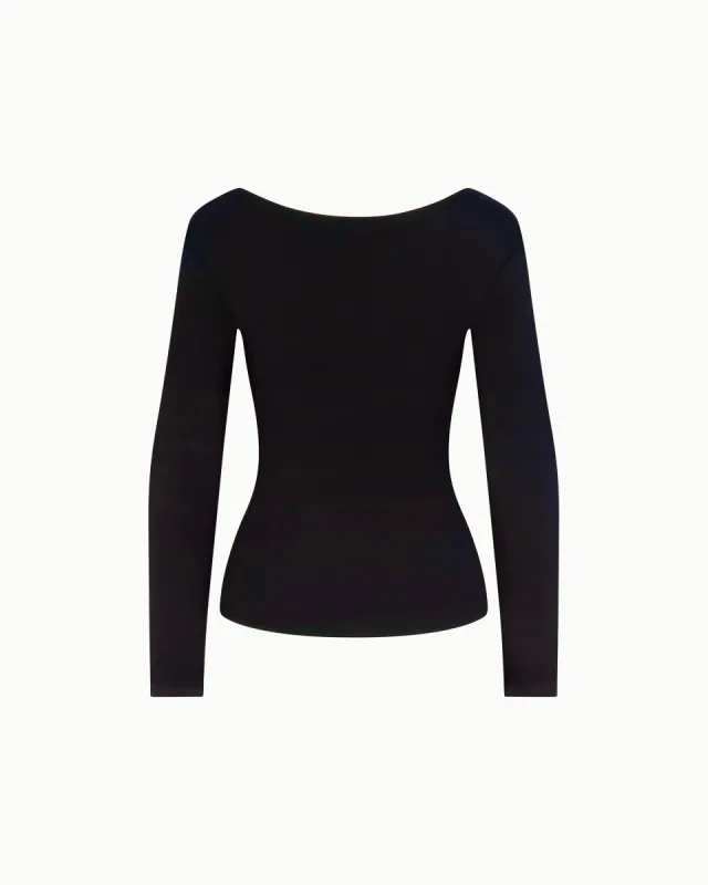 Soft Stretch Boat Neck Long Sleeve | Black sold by KHY