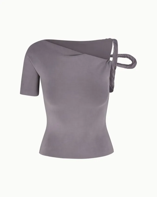 Sueded Stretch Twisted Top | Steel Grey sold by KHY
