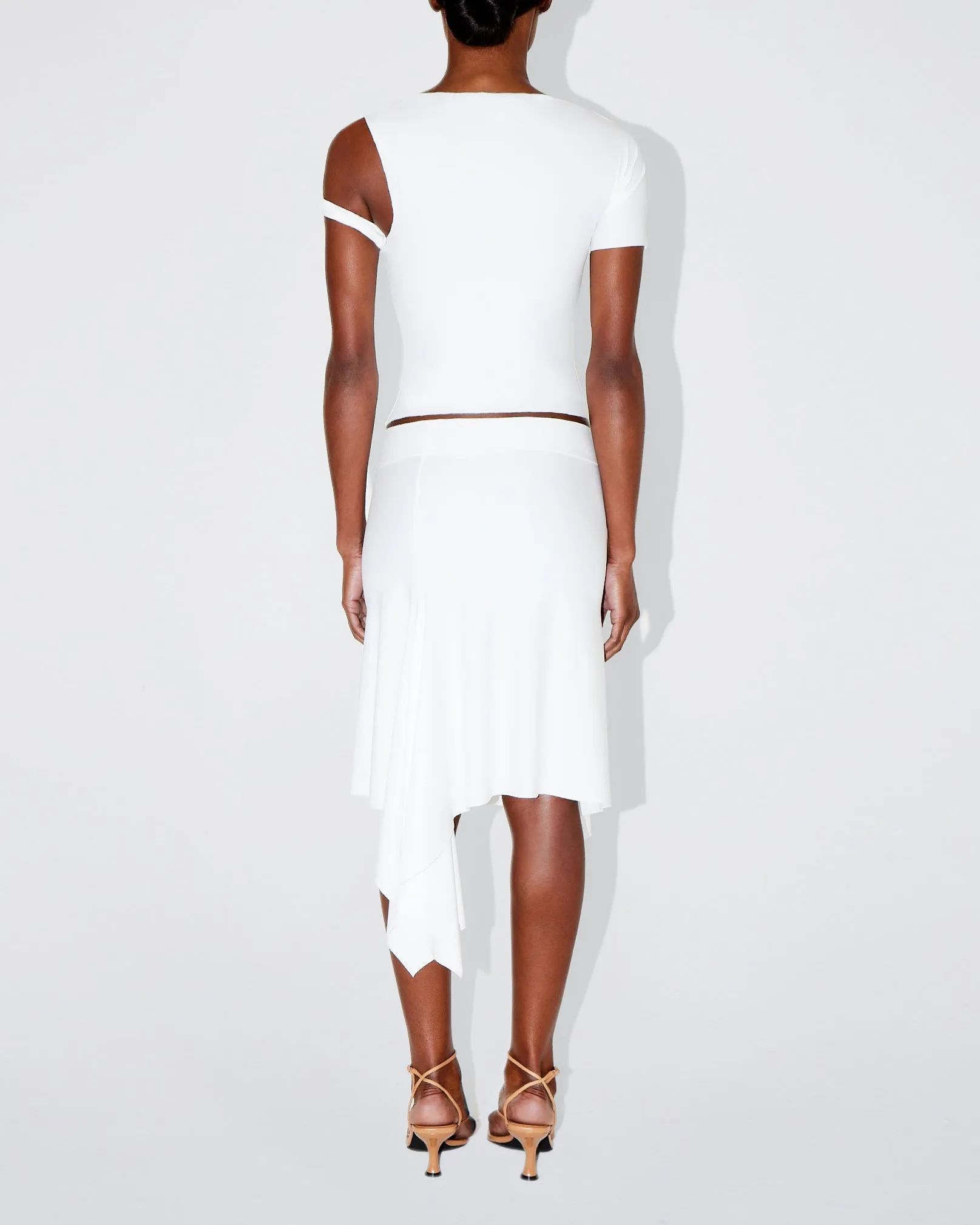 Sleek Stretch Asymmetrical Skirt | Bright White sold by KHY product image thumbnail 4