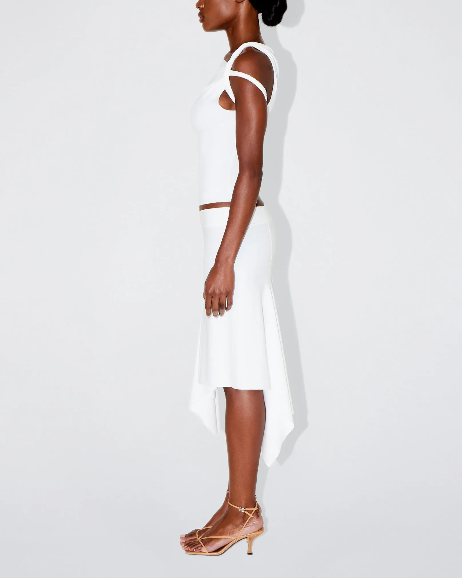 Sleek Stretch Asymmetrical Skirt | Bright White sold by KHY product image thumbnail 3