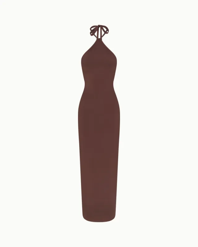 Soft Stretch Halter Maxi Dress | Chocolate sold by KHY