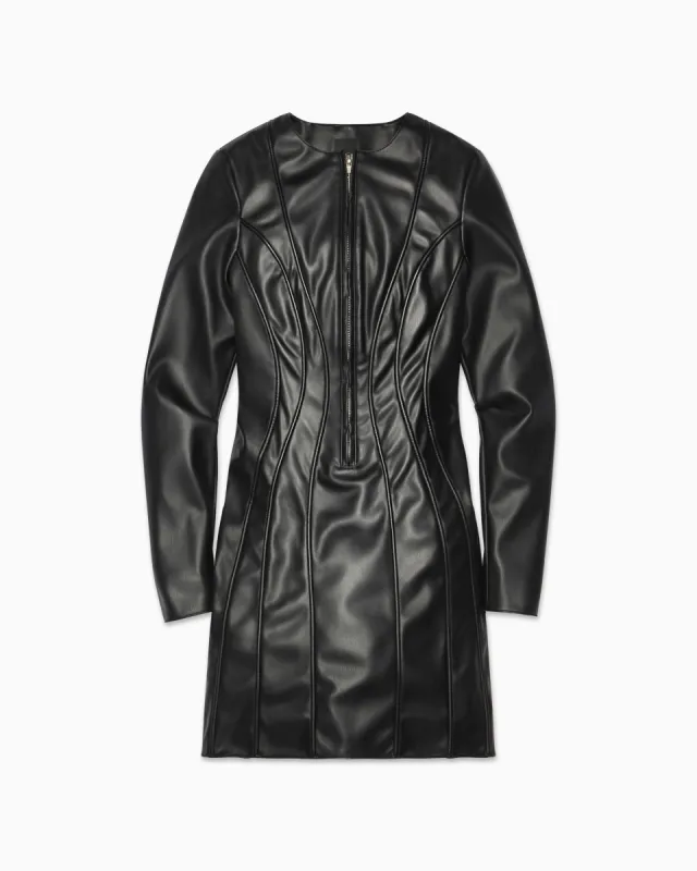 Faux Leather Long Sleeve Mini Dress | Black sold by KHY