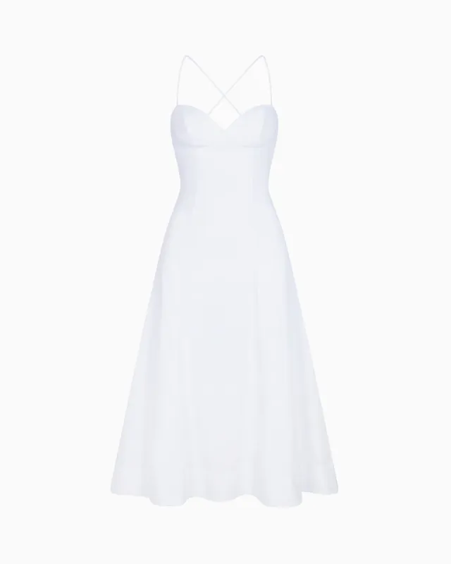 Poplin Low Back Midi Dress | White sold by KHY