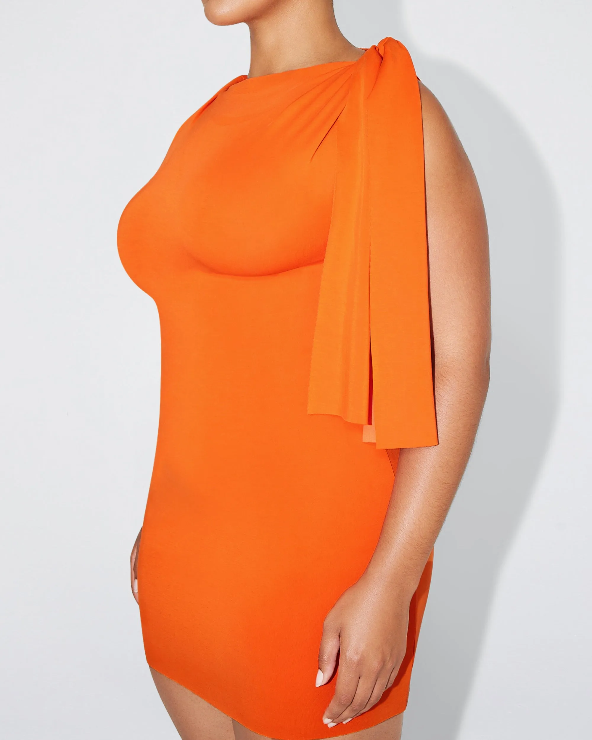 Sueded Stretch Knotted Mini Dress | Papaya | Parallel