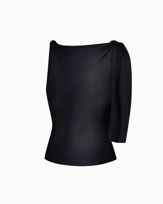 Sleek Stretch Knotted Top | Black sold by KHY