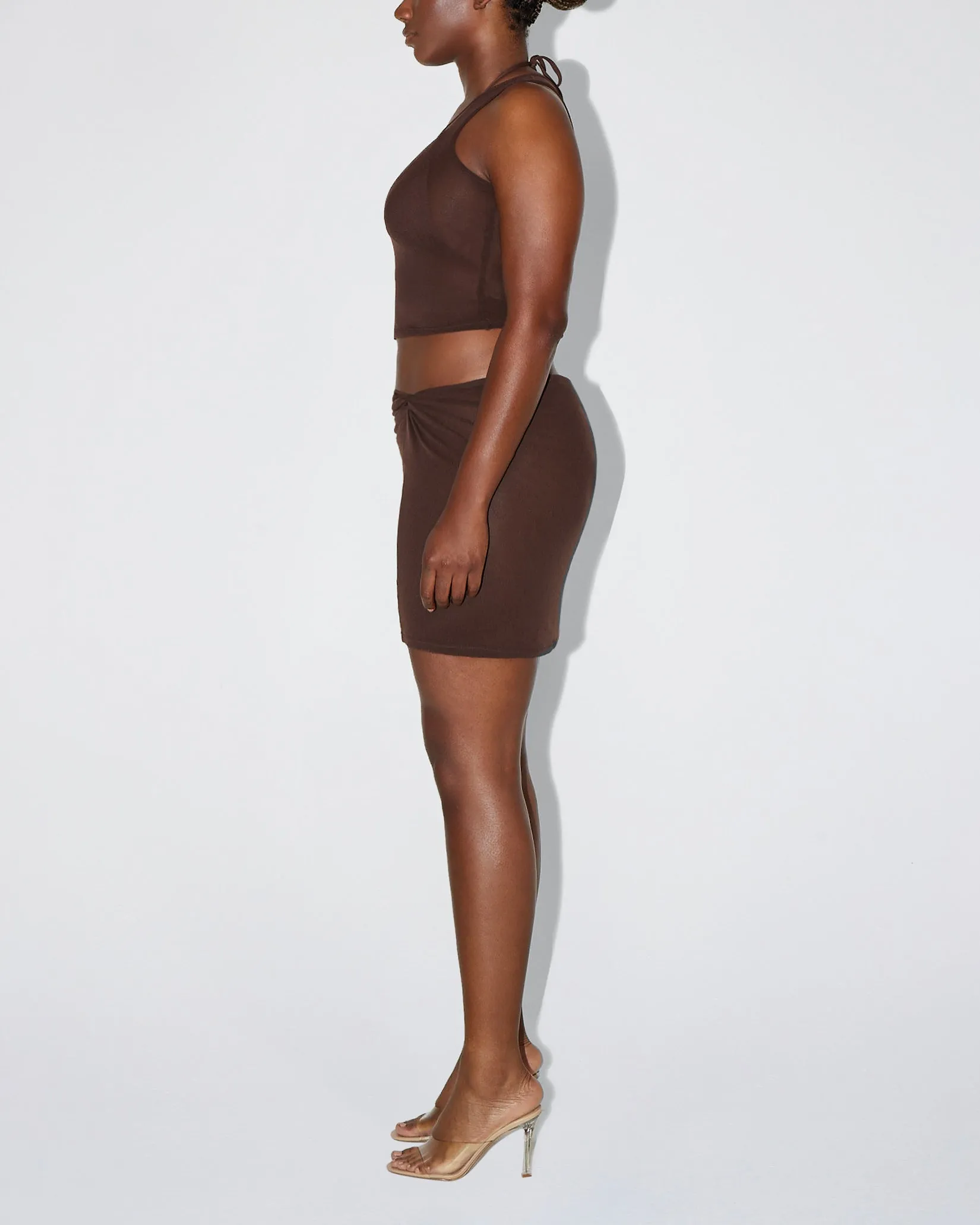 Mesh Twist Mini Skirt | Chocolate sold by KHY product image thumbnail 3
