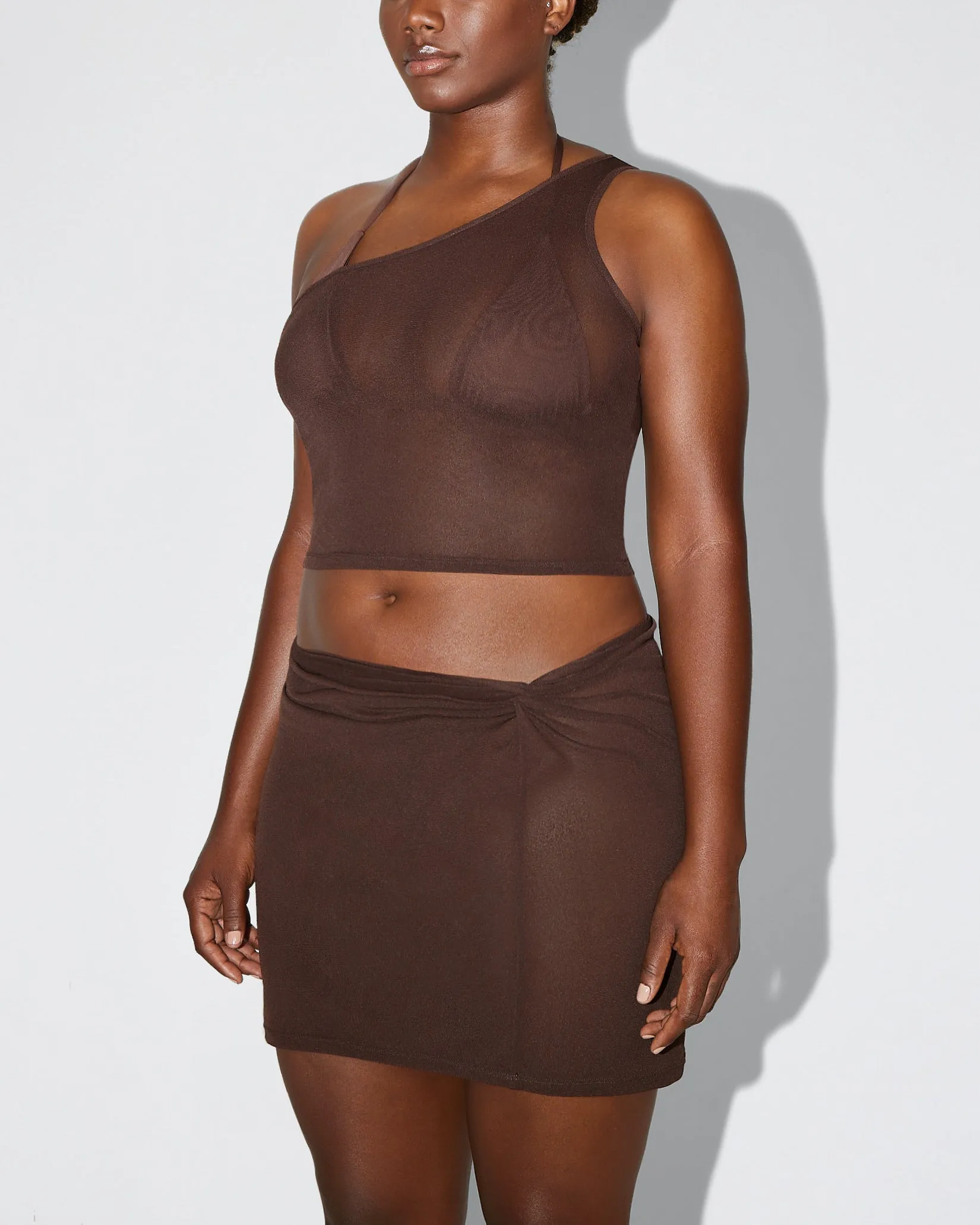 Mesh Twist Mini Skirt | Chocolate sold by KHY product image thumbnail 4
