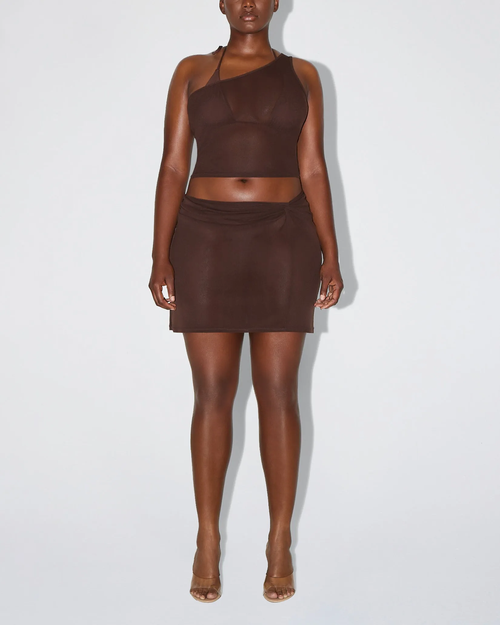 Mesh Twist Mini Skirt | Chocolate sold by KHY product image thumbnail 2