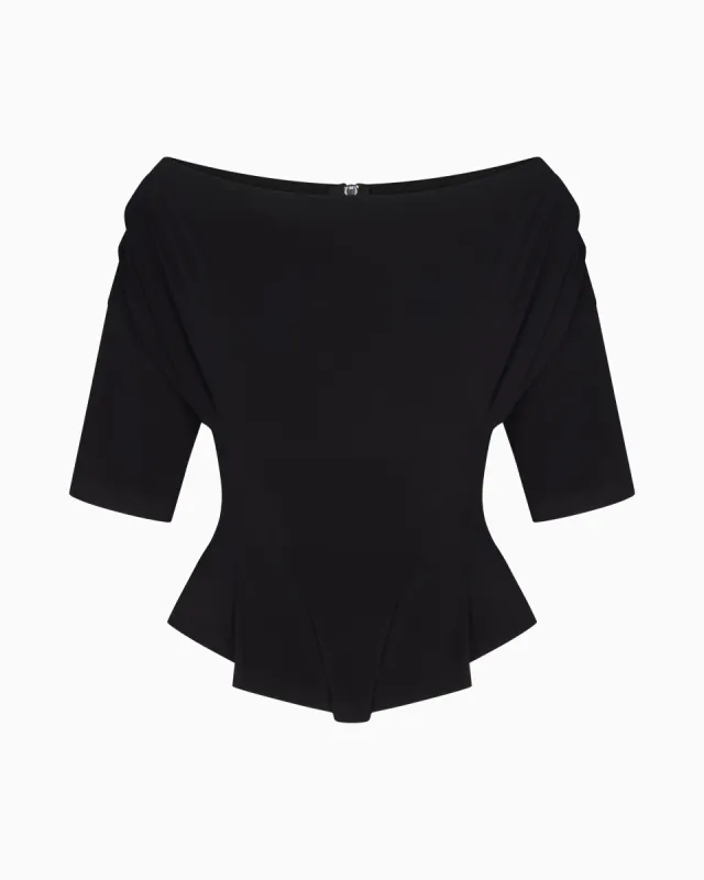 Off the Shoulder Cinching Tee | Black sold by KHY