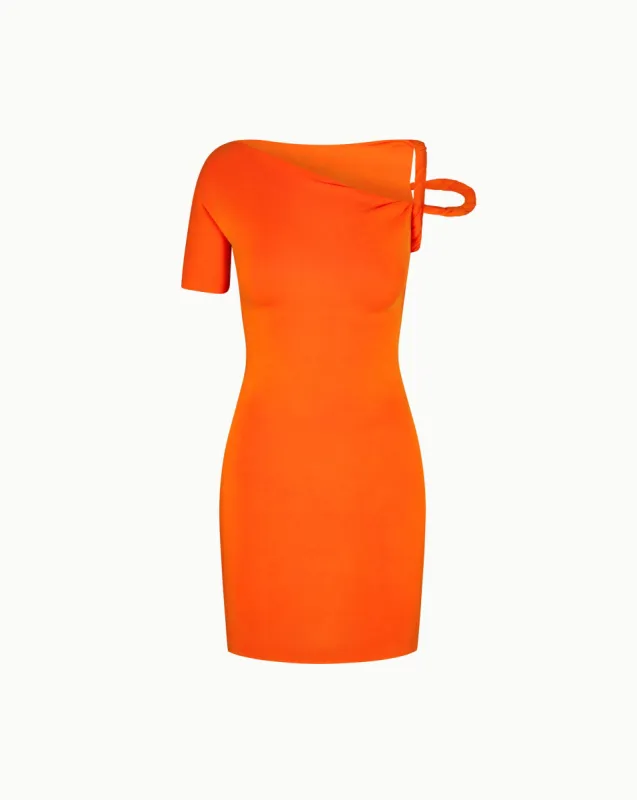 Sueded Stretch Twist Mini Dress | Papaya sold by KHY