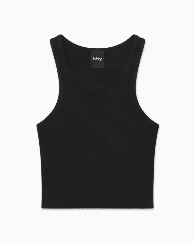 Cropped Raw Hem Rib Tank | Black sold by KHY