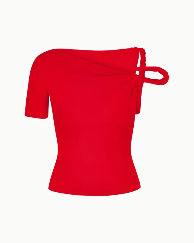Sueded Stretch Twisted Top | Tomato sold by KHY