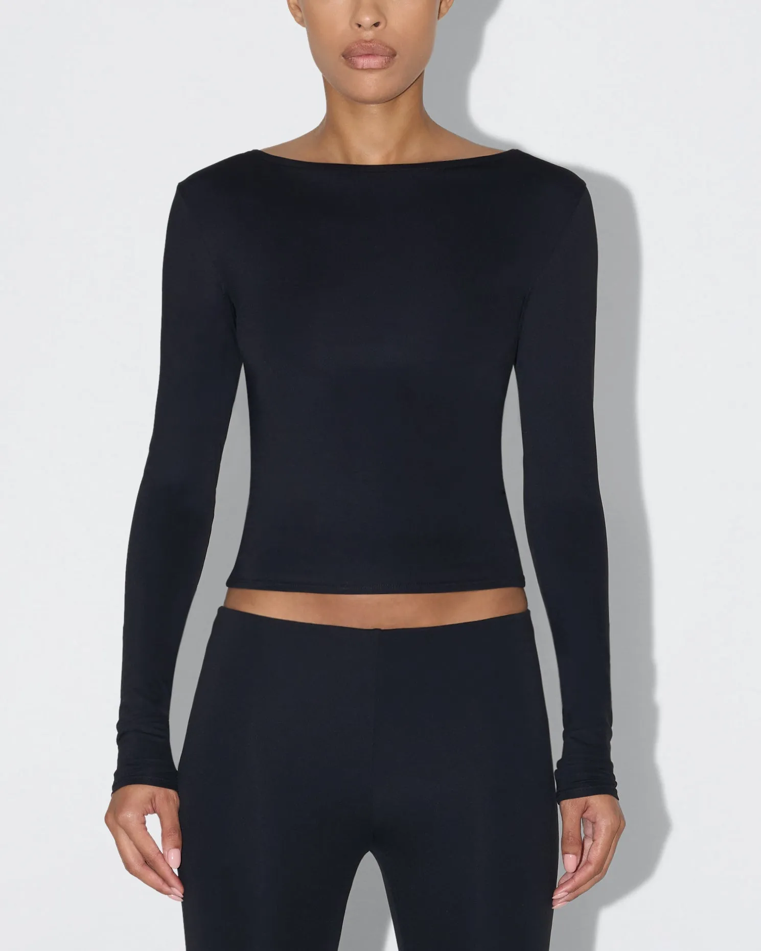 Smooth Stretch Boat Neck Long Sleeve | Black sold by KHY product image thumbnail 2