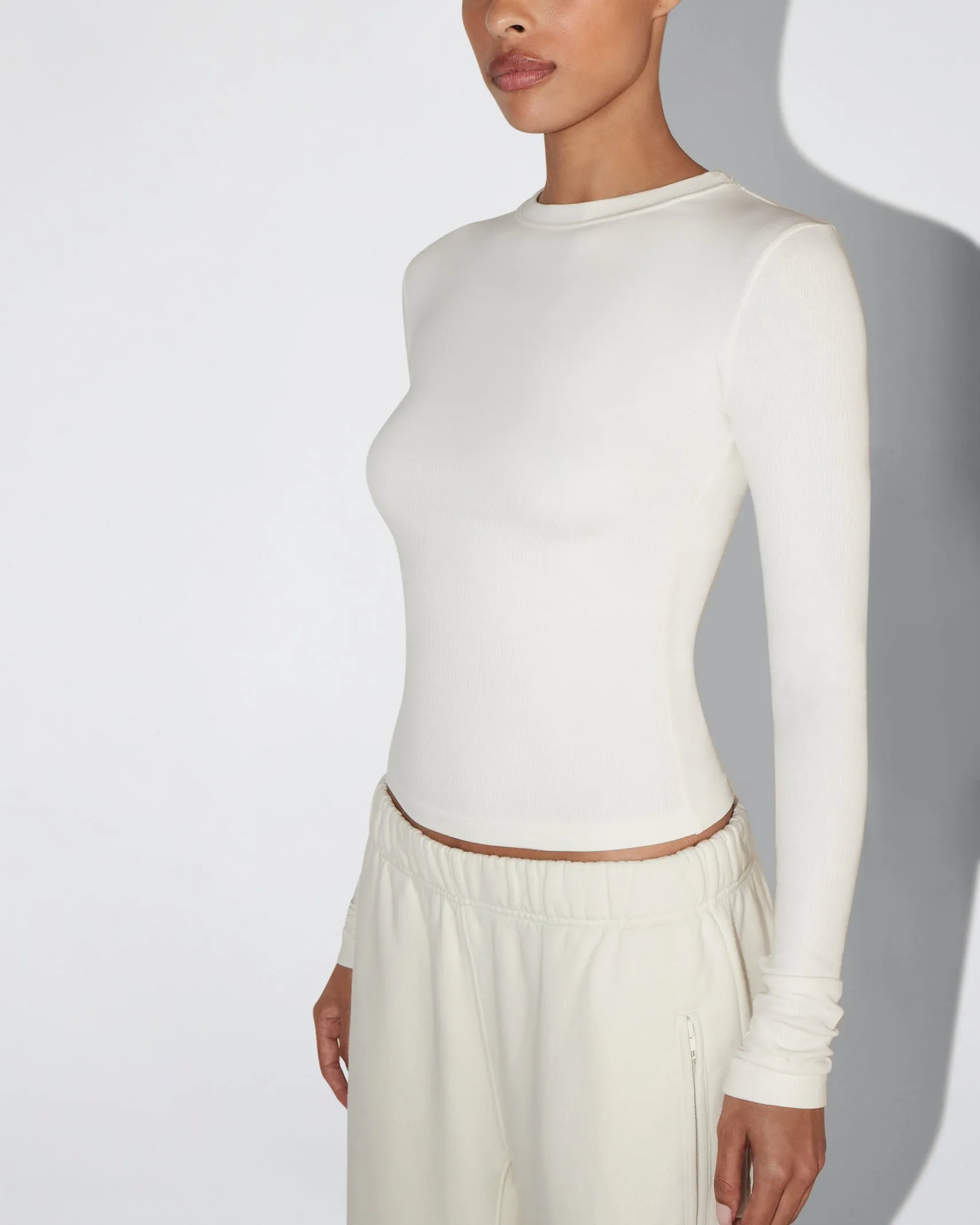 Long Sleeve Ribbed Tee | Ecru sold by KHY product image thumbnail 5