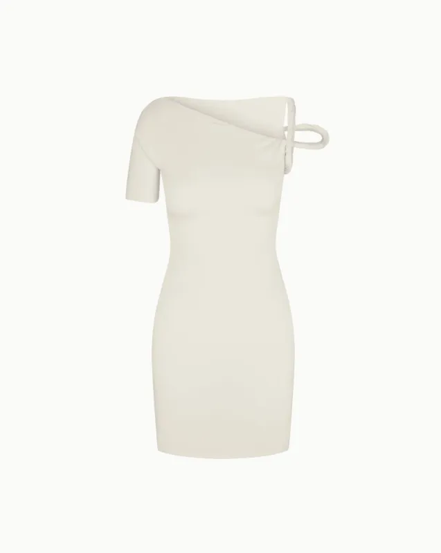 Sueded Stretch Twist Mini Dress | Stone sold by KHY