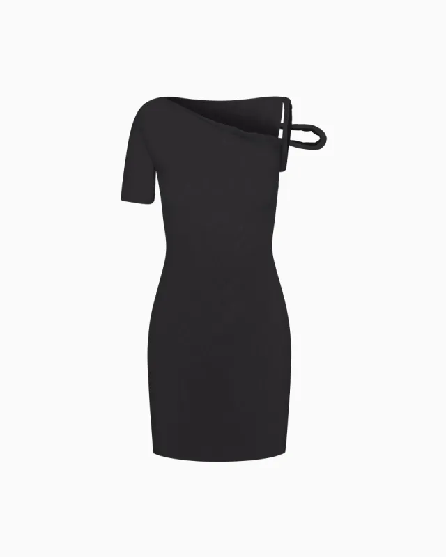 Mesh Stretch Twist Mini Dress | Black sold by KHY