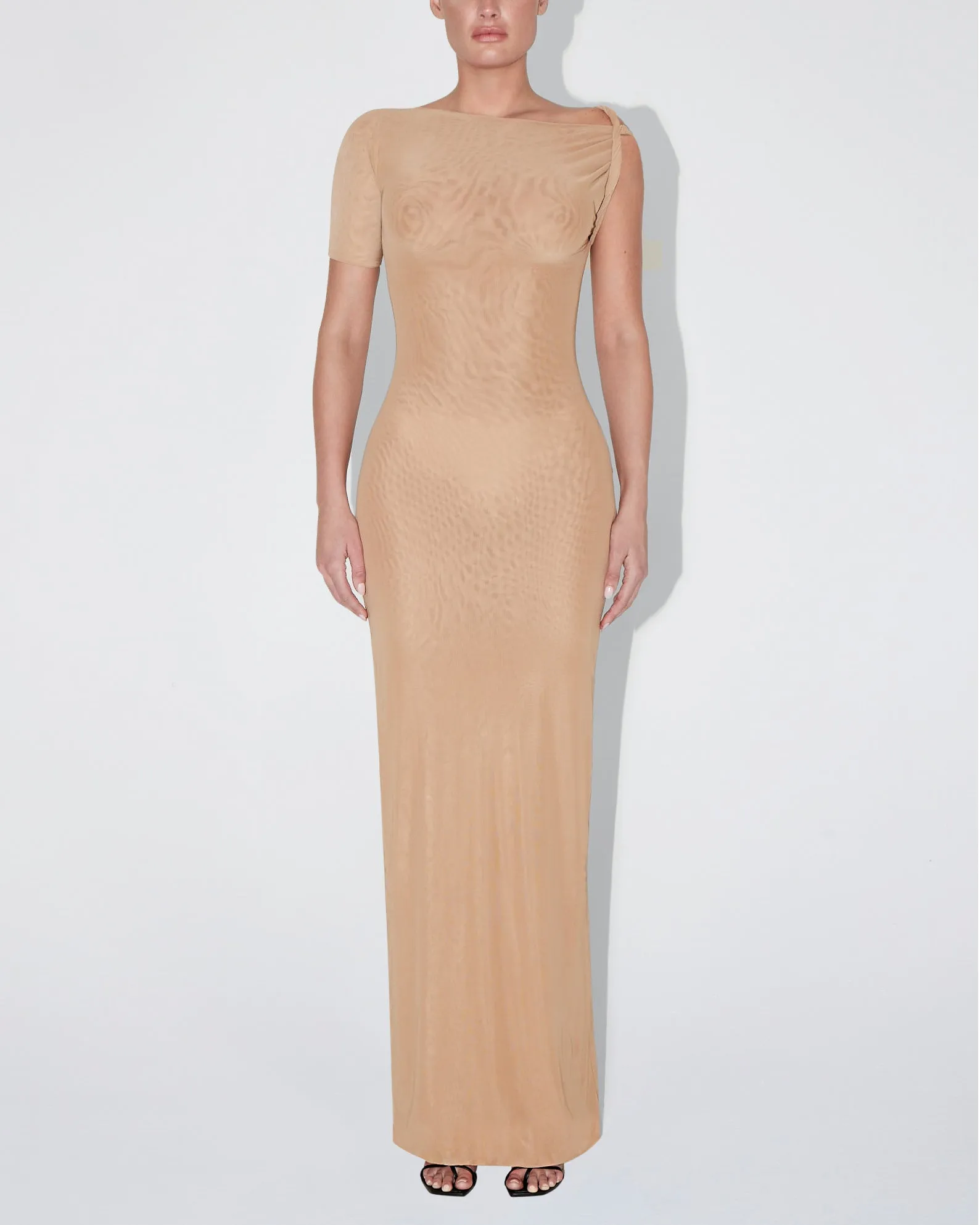 Mesh Stretch Twist Maxi Dress | Nude sold by KHY product image thumbnail 2