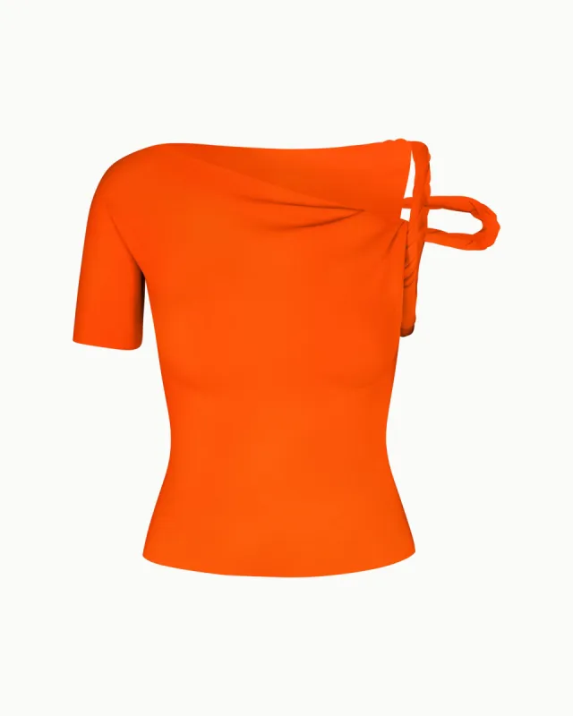 Sueded Stretch Twisted Top | Papaya sold by KHY
