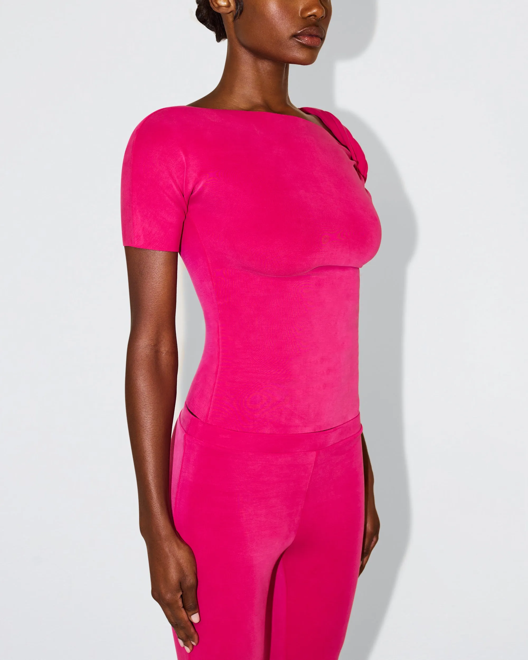 Sueded Stretch Twisted Top | Fuchsia sold by KHY product image thumbnail 5