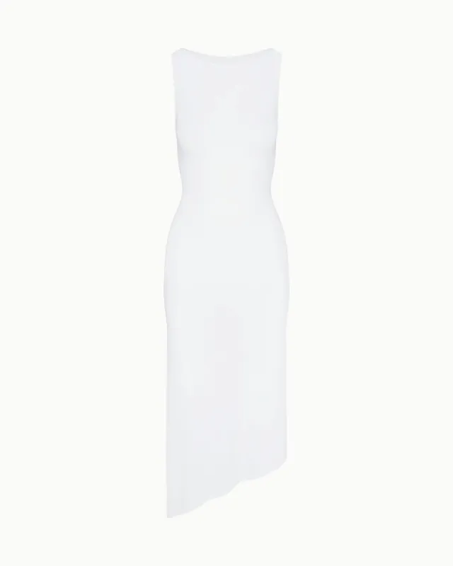 Soft Stretch Asymmetrical Midi Dress | Pearl White sold by KHY