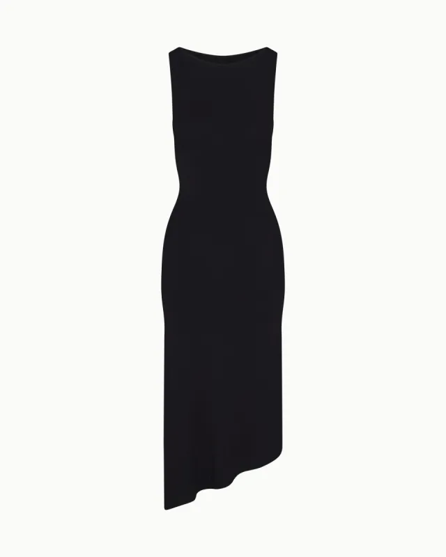 Soft Stretch Asymmetrical Midi Dress | Black sold by KHY