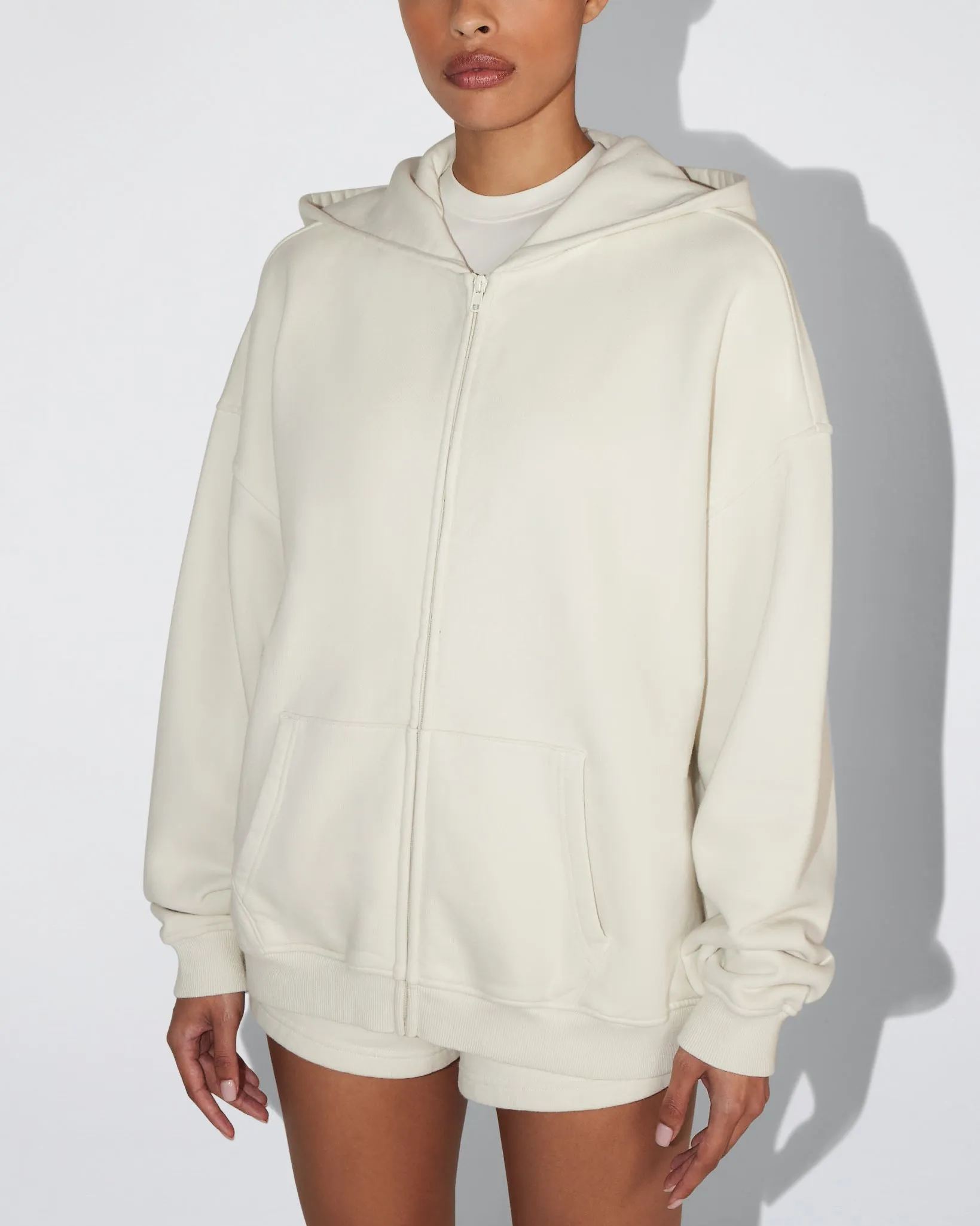 Fleece Oversized Zip Hoodie | Ecru sold by KHY product image thumbnail 5