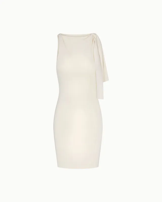 Sueded Stretch Knotted Mini Dress | Stone sold by KHY