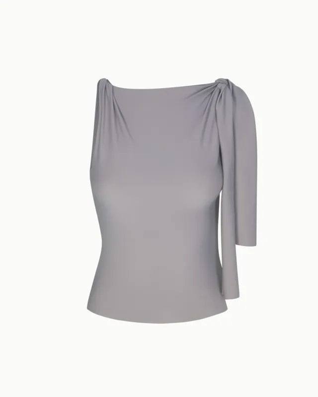 Sleek Stretch Knotted Top | Steel Grey sold by KHY