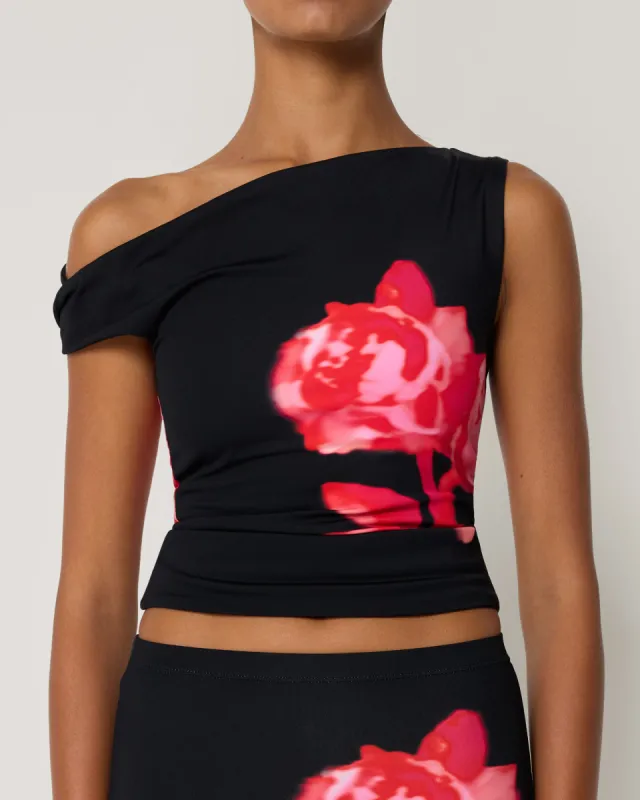 Smooth Stretch Asymmetrical Top | Black Peony sold by KHY