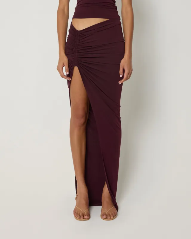 Ruched Maxi Skirt | Black Cherry sold by KHY