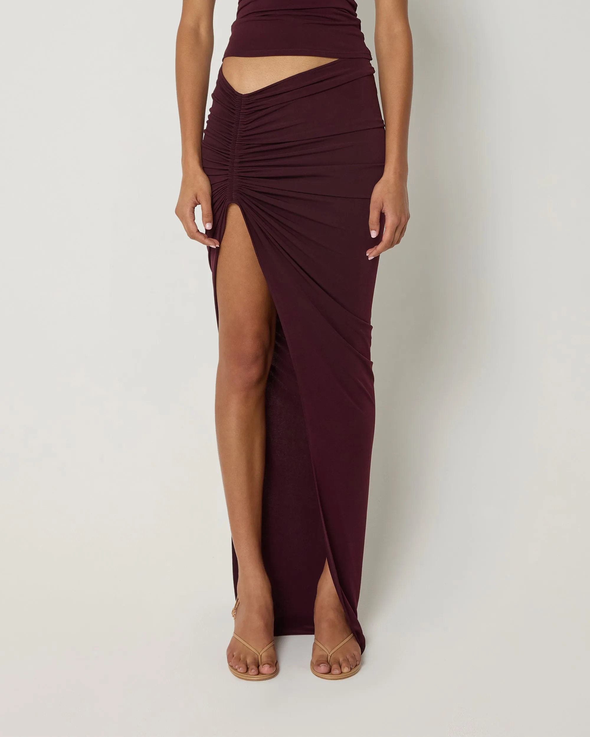 Ruched Maxi Skirt | Black Cherry sold by KHY