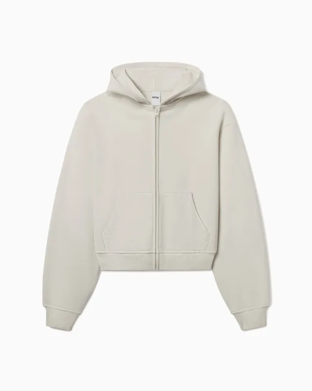 Fleece Zip Hoodie with Oversized Hood | Ecru sold by KHY