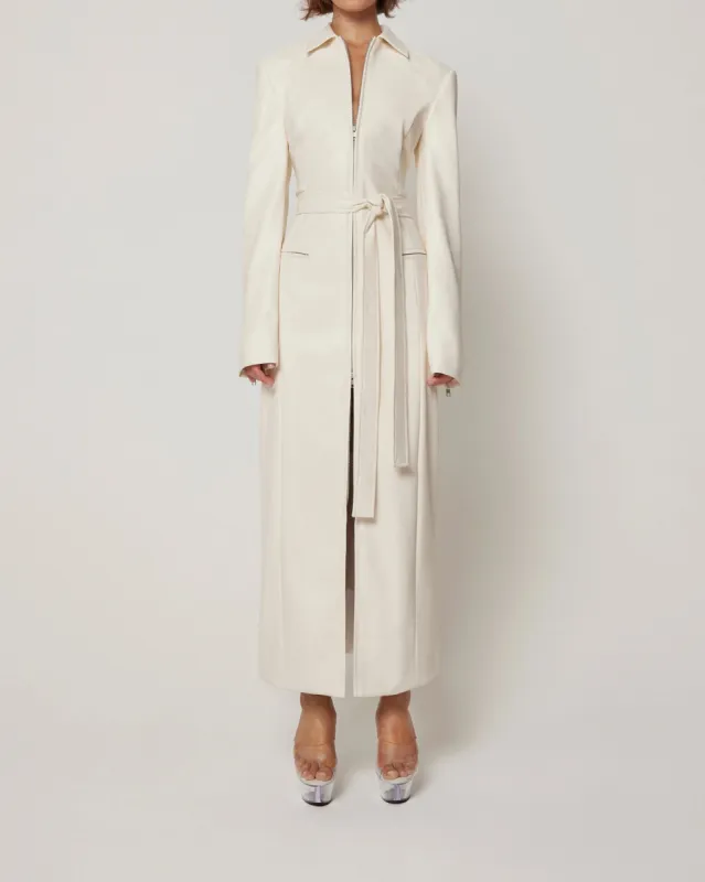 Faux Leather Collared Coat | Chalk sold by KHY