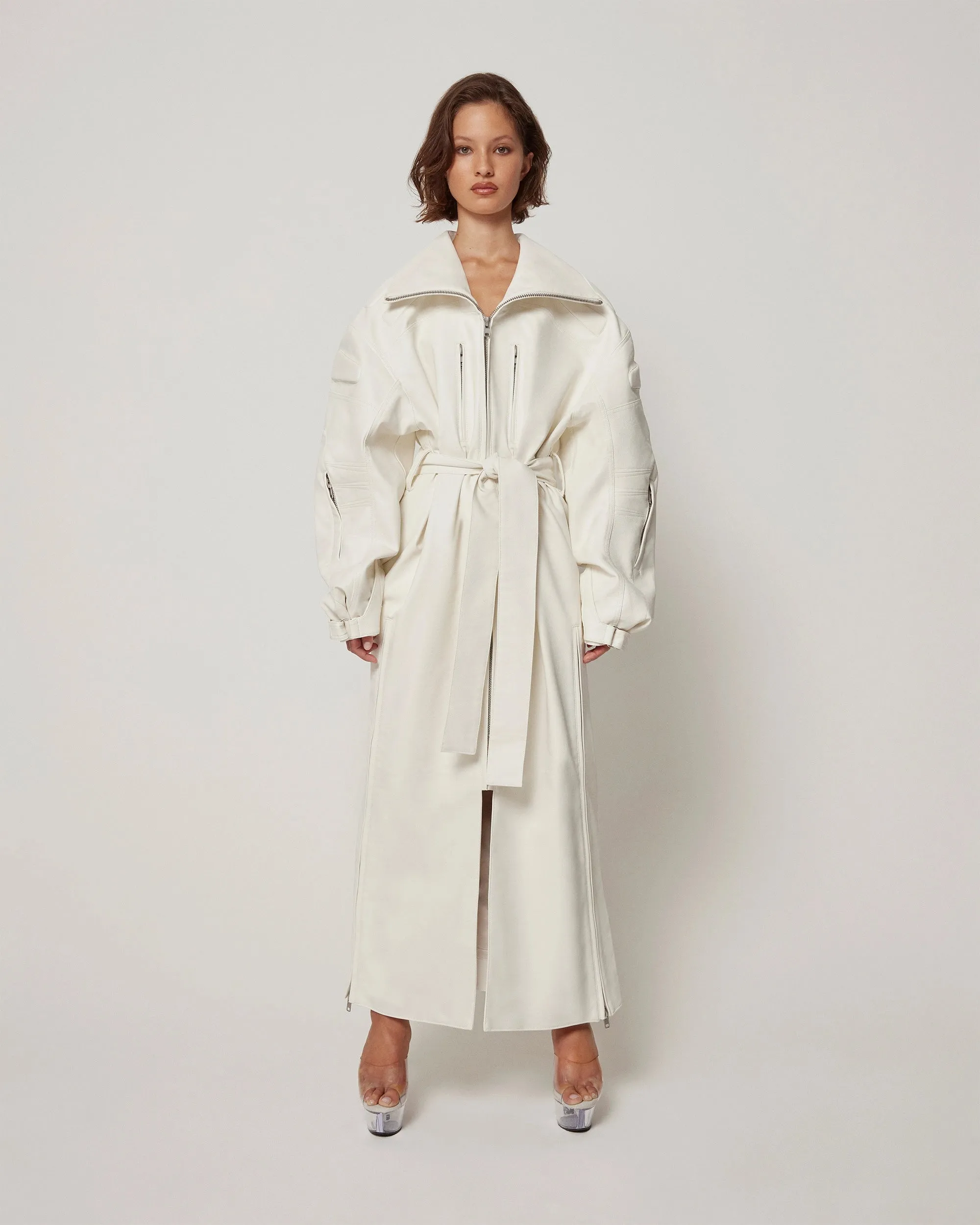 Faux Leather Trench | Chalk sold by KHY product image thumbnail 3
