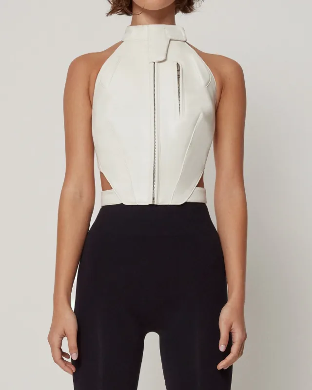 Faux Leather Open Back Top | Chalk made by KHY